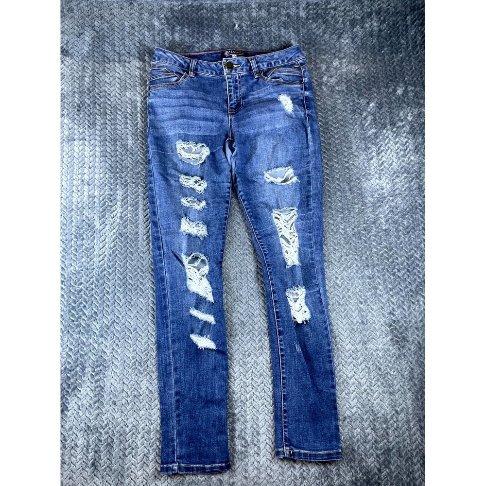 Boom Boom Skinny Jeans Womens 9 Blue Denim Cotton Stretch Distressed Low Rise
